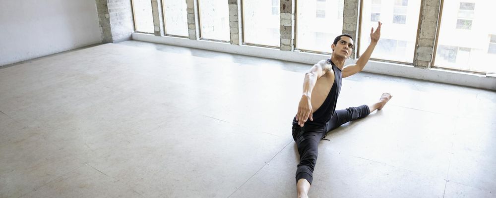 Wide view of a modern training studio with natural light.